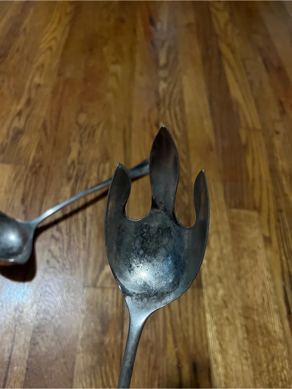 Vintage-Style Silver Serving Ladle and Fork Set - Silver
